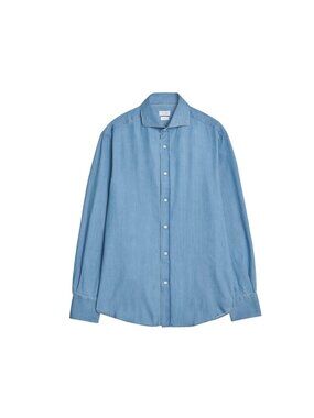 Brunello Cucinelli Denim Button Down Shirt Mens Large Blue Basic Fit Chambray